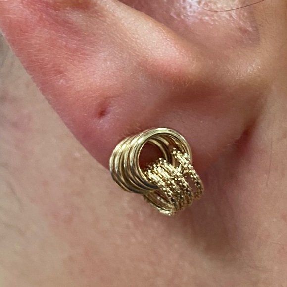 Solid 14K Gold unique cute stud Earrings pushback - Picture 4 of 9